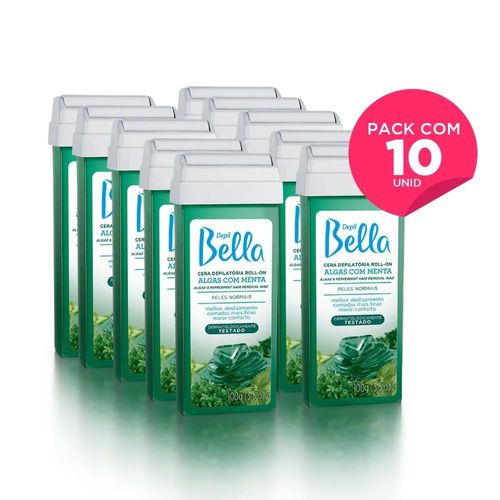 Kit com 10 Refil Cera Quente Depilatória Roll On Algas com Menta Deo Depil Bella 100g