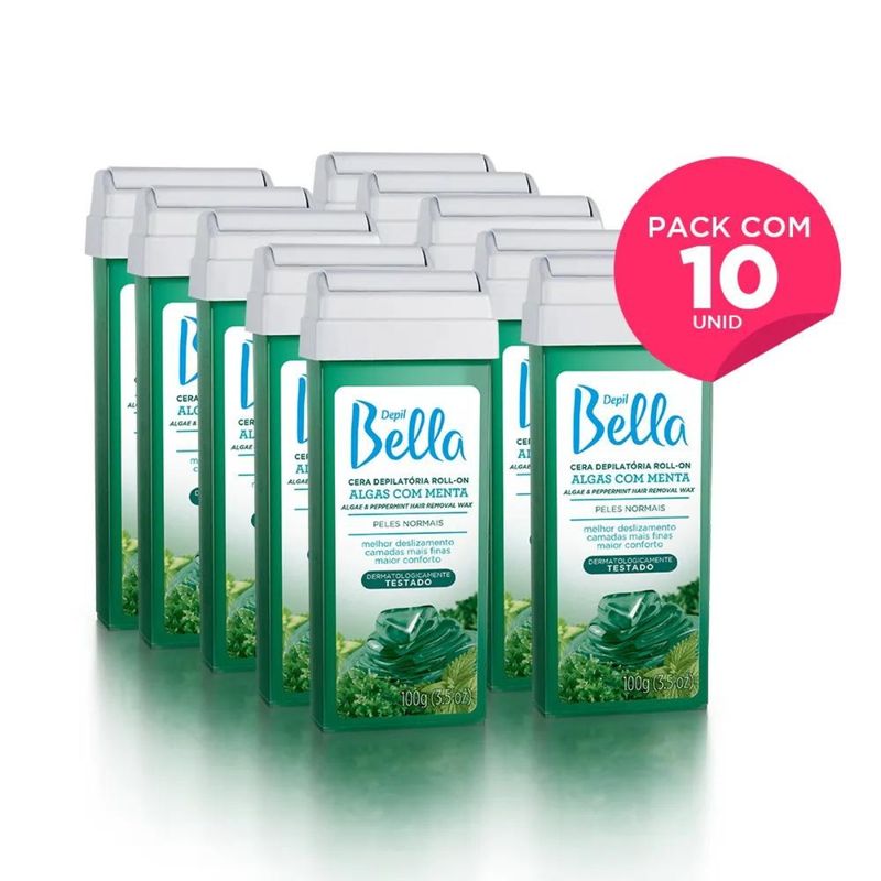 Kit--com--10--Refil--Cera--Depilatoria--Roll--On--Algas--com--Menta--Deo-