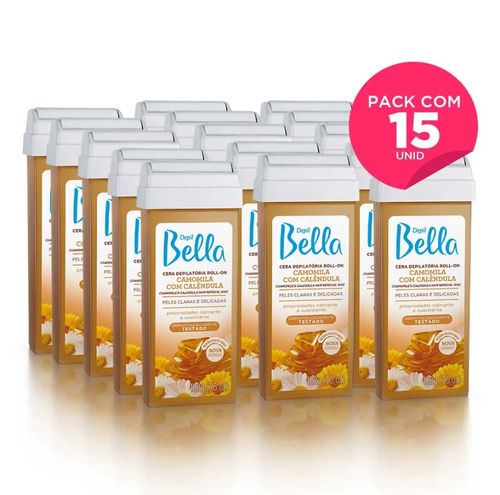 Kit com 15 Refil Cera Quente Depilatória Roll On Camomila e Calêndula Deo Depil Bella 100g