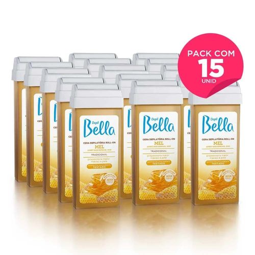 Kit com 15 Refil Cera Depilatória Roll On Mel Deo Depil Bella 100g